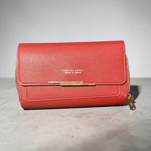 Red Zip-Around Women's Wallet/Crossbody bag with Front Flap